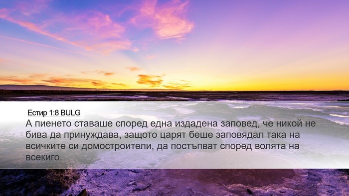 Естир 1:8 BULG Desktop Wallpaper - А пиенето ставаше според - Desktop Bible Verse Wallpaper