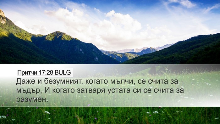 Притчи 17:28 BULG Desktop Wallpaper - Даже и безумният, когато - Desktop Bible Verse Wallpaper