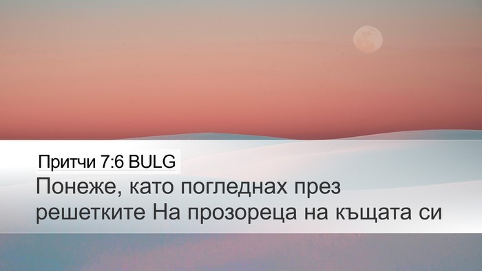 Притчи 7:6 BULG Desktop Wallpaper - Понеже, като погледнах - Desktop Bible Verse Wallpaper