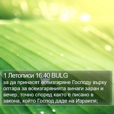 1 Летописи 16:40 BULG Bible Verse Image