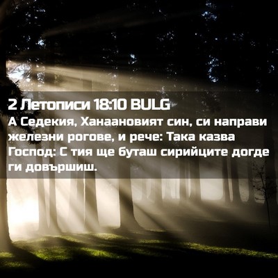 Picture 02 - 2 Летописи 18:10 BULG - А Седекия, Ханаановият син, - Bible Verse Picture