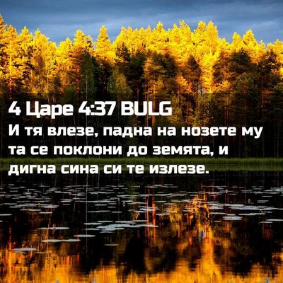 Picture 02 - 4 Царе 4:37 BULG - И тя влезе, падна на нозете - Bible Verse Picture