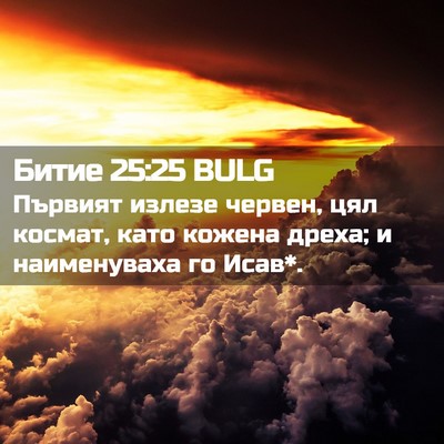 Picture 02 - Битие 25:25 BULG - Първият излезе червен, цял - Bible Verse Picture