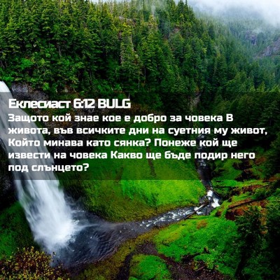 Picture 02 - Еклесиаст 6:12 BULG - Защото кой знае кое е добро - Bible Verse Picture