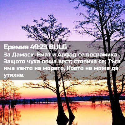 Picture 02 - Еремия 49:23 BULG - За Дамаск. Емат и Арфад се - Bible Verse Picture