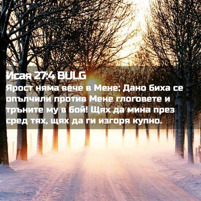 Picture 02 - Исая 27:4 BULG - Ярост няма вече в Мене; - Bible Verse Picture