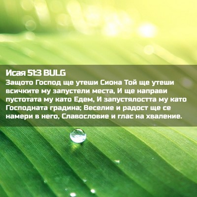 Picture 02 - Исая 51:3 BULG - Защото Господ ще утеши - Bible Verse Picture