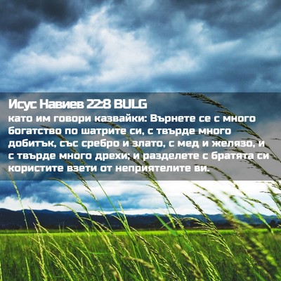 Picture 02 - Исус Навиев 22:8 BULG - като им говори казвайки: - Bible Verse Picture