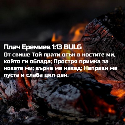 Picture 02 - Плач Еремиев 1:13 BULG - От свише Той прати огън в - Bible Verse Picture