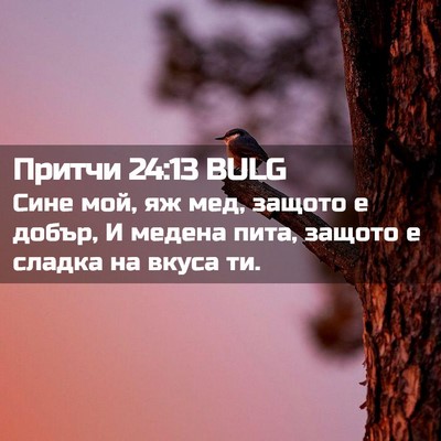 Picture 02 - Притчи 24:13 BULG - Сине мой, яж мед, защото е - Bible Verse Picture