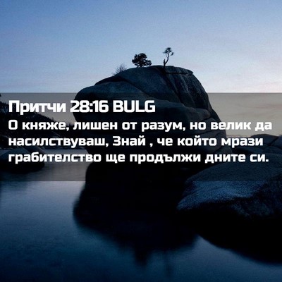 Picture 02 - Притчи 28:16 BULG - О княже, лишен от разум, но - Bible Verse Picture