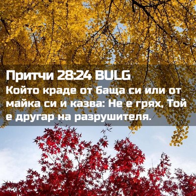 Picture 02 - Притчи 28:24 BULG - Който краде от баща си или - Bible Verse Picture