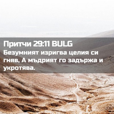 Picture 02 - Притчи 29:11 BULG - Безумният изригва целия си - Bible Verse Picture