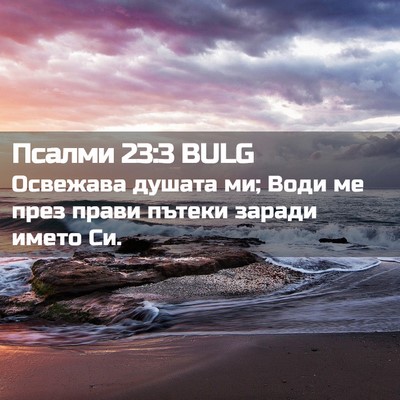 Picture 02 - Псалми 23:3 BULG - Освежава душата ми; Води ме - Bible Verse Picture