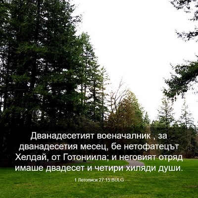 Picture 03 - 1 Летописи 27:15 BULG - Дванадесетият военачалник - Bible Verse Picture