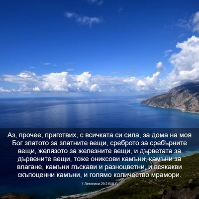 Picture 03 - 1 Летописи 29:2 BULG - Аз, прочее, приготвих, с - Bible Verse Picture