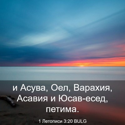 Picture 03 - 1 Летописи 3:20 BULG - и Асува, Оел, Варахия, - Bible Verse Picture