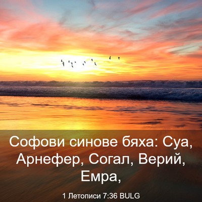 Picture 03 - 1 Летописи 7:36 BULG - Софови синове бяха: Суа, - Bible Verse Picture
