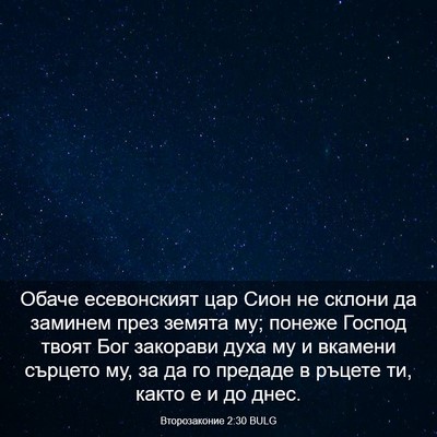 Picture 03 - Второзаконие 2:30 BULG - Обаче есевонският цар Сион - Bible Verse Picture