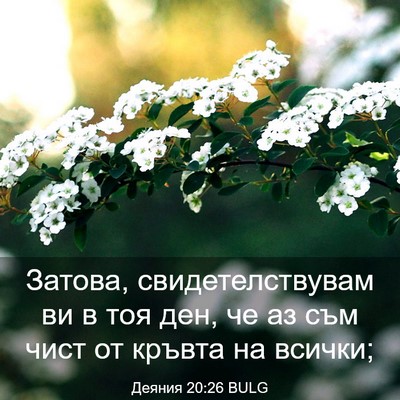 Picture 03 - Деяния 20:26 BULG - Затова, свидетелствувам ви - Bible Verse Picture