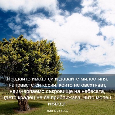 Picture 03 - Лука 12:33 BULG - Продайте имота си и - Bible Verse Picture