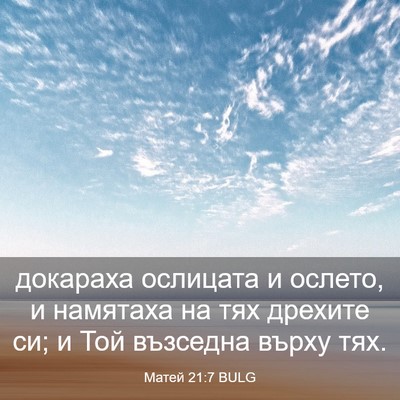 Picture 03 - Матей 21:7 BULG - докараха ослицата и - Bible Verse Picture