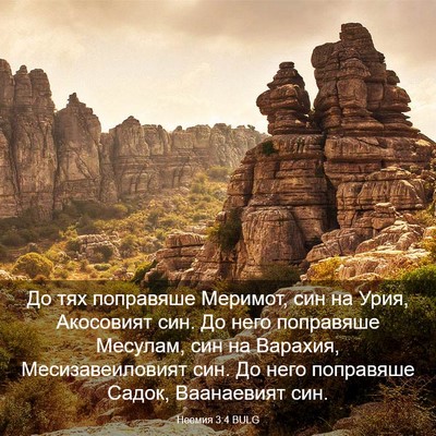 Picture 03 - Неемия 3:4 BULG - До тях поправяше Меримот, - Bible Verse Picture