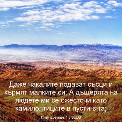 Picture 03 - Плач Еремиев 4:3 BULG - Даже чакалите подават - Bible Verse Picture