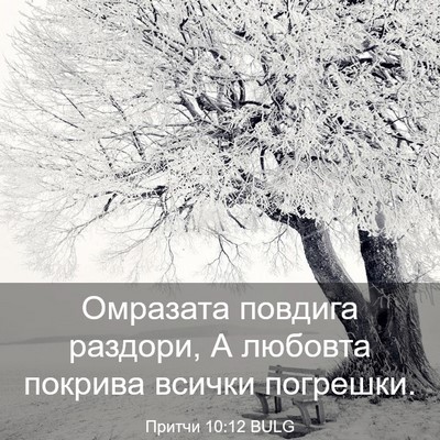 Picture 03 - Притчи 10:12 BULG - Омразата повдига раздори, - Bible Verse Picture