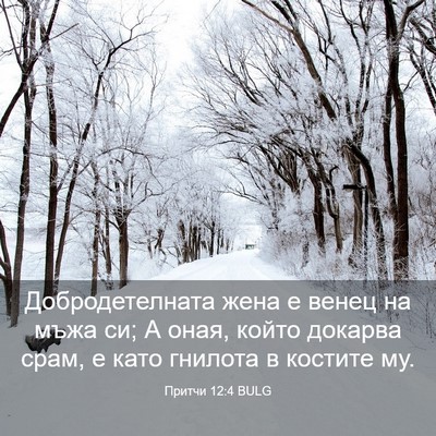 Picture 03 - Притчи 12:4 BULG - Добродетелната жена е - Bible Verse Picture