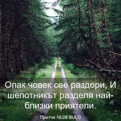 Picture 03 - Притчи 16:28 BULG - Опак човек сее раздори, И - Bible Verse Picture