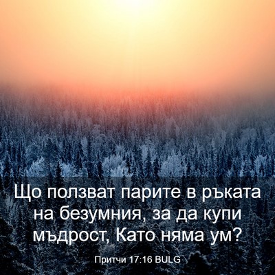 Picture 03 - Притчи 17:16 BULG - Що ползват парите в ръката - Bible Verse Picture