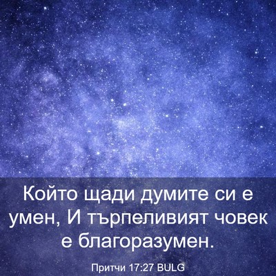Picture 03 - Притчи 17:27 BULG - Който щади думите си е - Bible Verse Picture