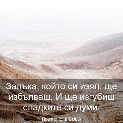 Picture 03 - Притчи 23:8 BULG - Залъка, който си изял, ще - Bible Verse Picture