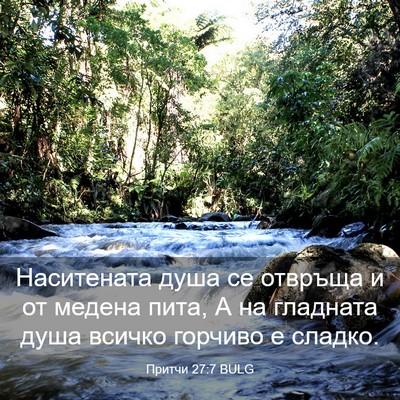 Picture 03 - Притчи 27:7 BULG - Наситената душа се отвръща - Bible Verse Picture