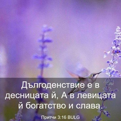 Picture 03 - Притчи 3:16 BULG - Дългоденствие е в - Bible Verse Picture