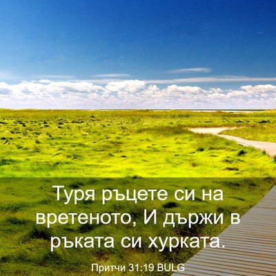 Picture 03 - Притчи 31:19 BULG - Туря ръцете си на - Bible Verse Picture