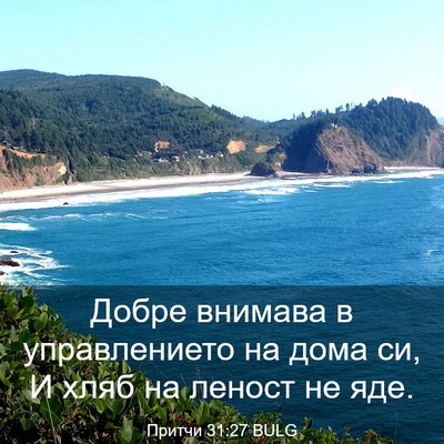 Picture 03 - Притчи 31:27 BULG - Добре внимава в - Bible Verse Picture