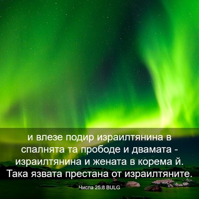 Picture 03 - Числа 25:8 BULG - и влезе подир израилтянина - Bible Verse Picture