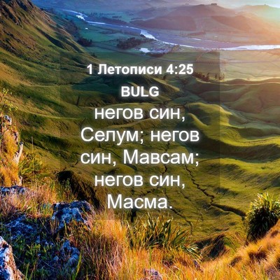 Picture 04 - 1 Летописи 4:25 BULG - негов син, Селум; негов син, - Bible Verse Picture
