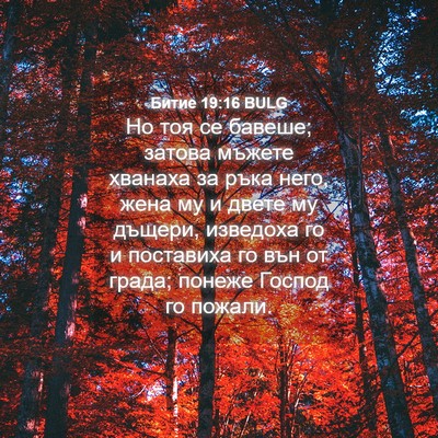 Picture 04 - Битие 19:16 BULG - Но тоя се бавеше; затова - Bible Verse Picture