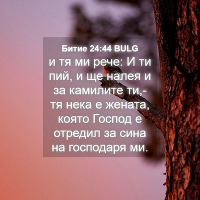 Picture 04 - Битие 24:44 BULG - и тя ми рече: И ти пий, и ще - Bible Verse Picture