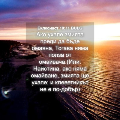 Picture 04 - Еклесиаст 10:11 BULG - Ако ухапе змията преди да - Bible Verse Picture