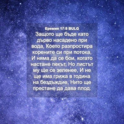 Picture 04 - Еремия 17:8 BULG - Защото ще бъде като дърво - Bible Verse Picture