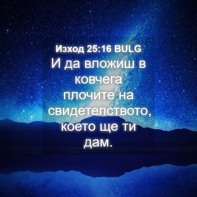 Picture 04 - Изход 25:16 BULG - И да вложиш в ковчега - Bible Verse Picture