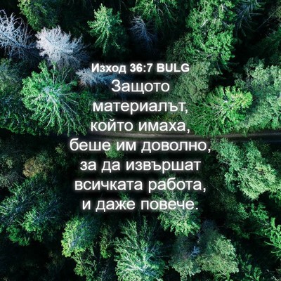 Picture 04 - Изход 36:7 BULG - Защото материалът, който - Bible Verse Picture