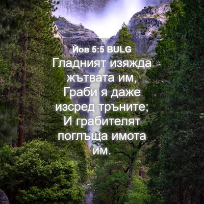 Picture 04 - Йов 5:5 BULG - Гладният изяжда жътвата - Bible Verse Picture