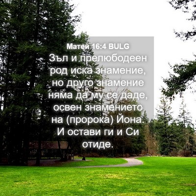 Picture 04 - Матей 16:4 BULG - Зъл и прелюбодеен род иска - Bible Verse Picture