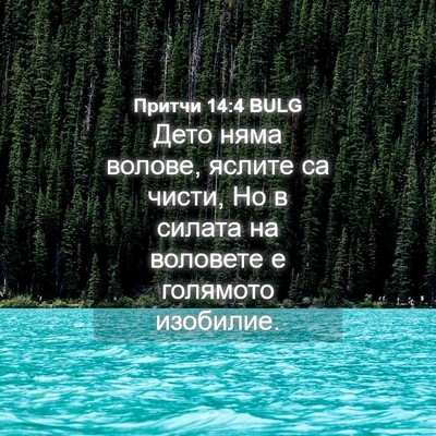 Picture 04 - Притчи 14:4 BULG - Дето няма волове, яслите са - Bible Verse Picture
