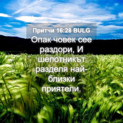 Picture 04 - Притчи 16:28 BULG - Опак човек сее раздори, И - Bible Verse Picture